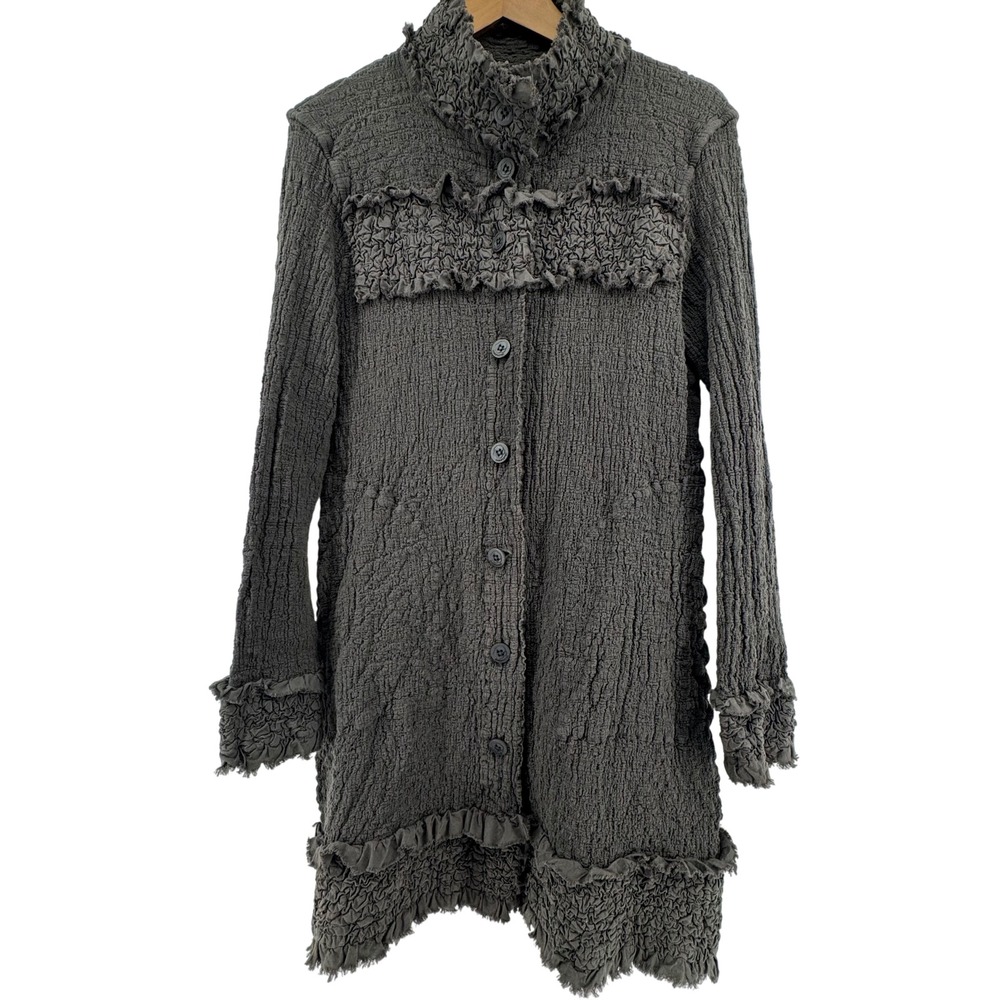 Cauliflower Issey Miyake Ruffle Coat Women One Size Grey Ruffle Stretch Textured